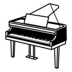 Vector silhouette of a traditional upright piano with visible keys, sleek design