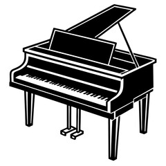Vector silhouette of a traditional upright piano with visible keys, sleek design