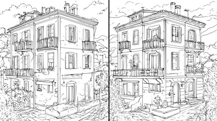 Fototapeta premium Two Mediterranean style Inns designs, Mediterranean style Inns illustration art