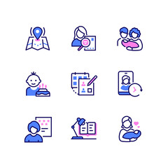 Babysitting services - set of line design style icons