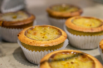 A golden, flaky pastry filled with a silky smooth custard center, egg tarts are a beloved dessert originating from Portuguese and Cantonese traditions. Their rich, creamy filling paired with a buttery