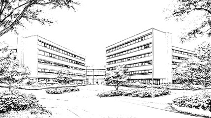 Fototapeta premium Two Mid-Century Modern style Office buildings designs, Mid-Century Modern style Office buildings illustration art
