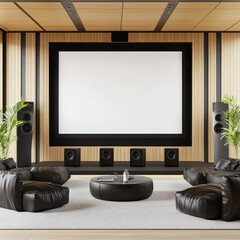 Modern Home Theater Setup with Cozy Seating and Large Screen