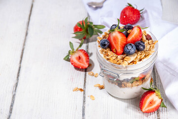 Summer berries granola breakfast layered dessert