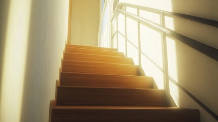 Sunny Wooden Stairs in a Modern Home