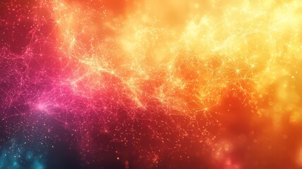 Naklejka premium Vibrant abstract cosmic background with swirling colors of orange, pink, and blue, perfect for creative projects and digital design.