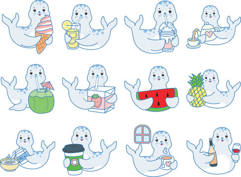 Cute Seal vector icon. Funny baby Seal animal series stock illustration. Life of fluffy Seal designs