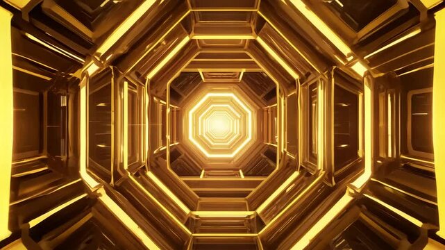 Abstract Golden Octagon Tunnel Flight Futuristic Motion Background Loop