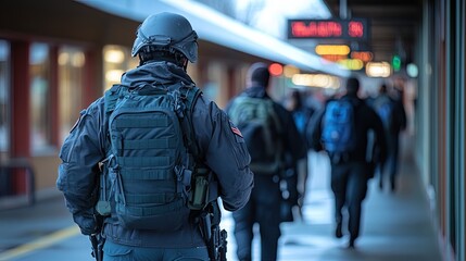 A train station evacuated during a bomb threat drill, with tension and focused responders