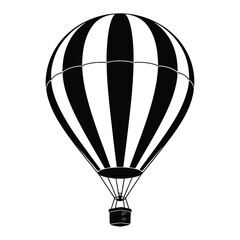 Hot Air Balloon Line Art, Silhouette, Vector, Icon, Logo, White Background.