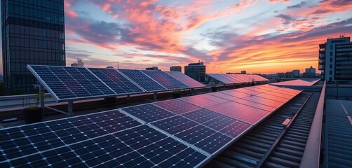 Corporate rooftop solar panel installation, clean energy initiative, solar power, clean technology