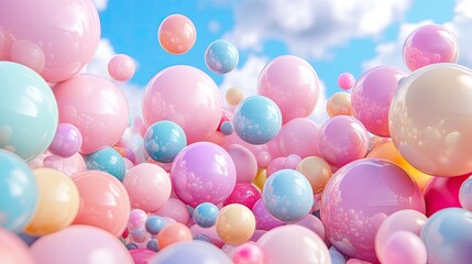 Colorful Abstract Composition of Floating Bubbles in Blue Sky