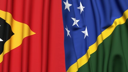 Flags of EAST TIMOR and SOLOMON ISLANDS with realistic cloth texture