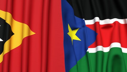 Flags of EAST TIMOR and SOUTH SUDAN with realistic cloth texture