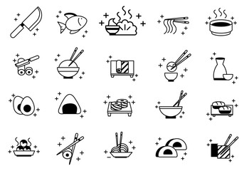 Sushi icon set of Japanese food line icon. Included the icons as sushi, sashimi, maki, sushi roll and more. vector © Kristian