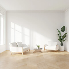 Modern Minimalist Living Room with Natural Light and Green Plant
