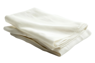 Elegant white linen cloth folded neatly on a light surface, highlighting its texture and simplicity in a minimalistic setting isolated on transparent background