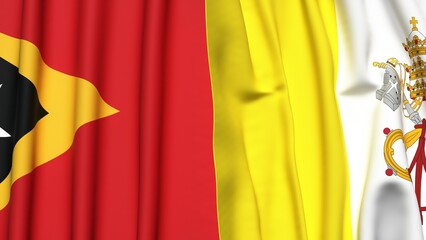 Flags of EAST TIMOR and VATICAN with realistic cloth texture
