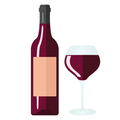 Bottle of wine and glass isolated on white, vector illustration