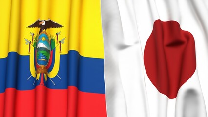 Flags of Ecuador and JAPAN with realistic cloth texture