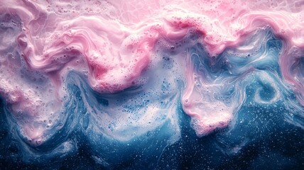 Fototapeta premium Abstract fluid art with swirling pink and blue hues, creating a mesmerizing wave effect, perfect for modern decor or branding projects.