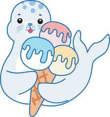 Cute Seal vector icon. Funny baby Seal animal series stock illustration. Life of fluffy Seal designs