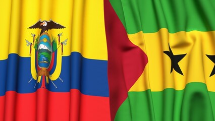 Flags of Ecuador and SAO TOME with realistic cloth texture