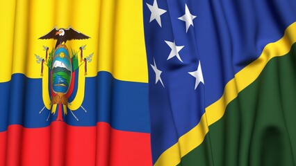 Flags of Ecuador and SOLOMON ISLANDS with realistic cloth texture