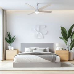 Modern bedroom interior with stylish decor and natural elements