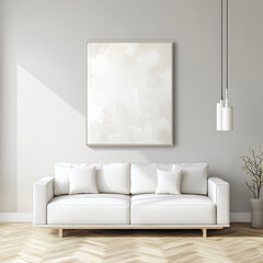 Modern Minimalist Living Room with White Couch and Art Piece