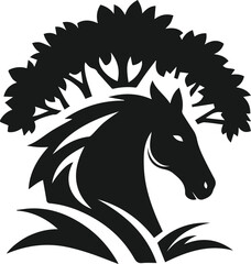 Vector silhouette of a horse with forest tree