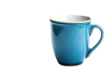 A beautifully crafted blue coffee mug resting on a clean surface, capturing the essence of morning routine and peaceful moments isolated on transparent background