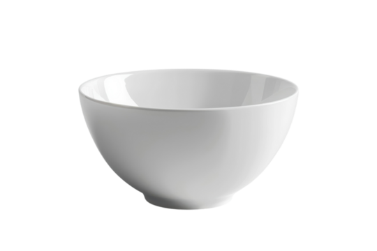 A sleek white ceramic bowl shines softly, poised elegantly on a minimalist surface, capturing the essence of simplicity and modern design isolated on transparent background - Powered by Adobe