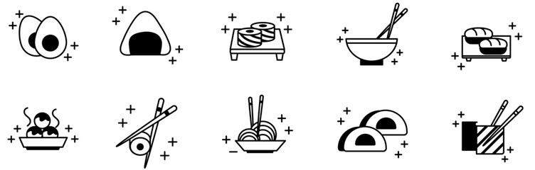Sushi icon set of Japanese food line icon. Included the icons as sushi, sashimi, maki, sushi roll and more. vector