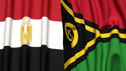Flags of EGYPT and VANUATU with realistic cloth texture