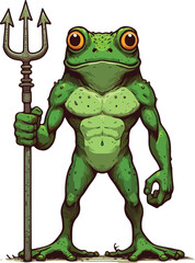 a full-body cartoon frog warrior in 2D