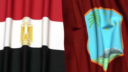 Flags of EGYPT and West Indies with realistic cloth texture