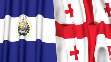 Fototapeta premium Flags of EL SALVADOR and GEORGIA with realistic cloth texture