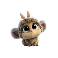 Adorable 3D Render of a Fluffy Baby Creature with Large Eyes and Tiny Horns