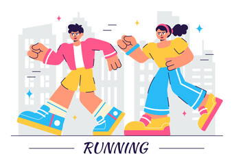 Running Race Vector Illustration featuring People Jogging or Leisurely Strolling While Enjoying the Outdoor Atmosphere in a Flat Style Background