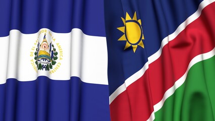Flags of EL SALVADOR and NAMIBIA with realistic cloth texture