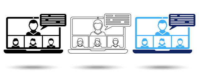 Online meeting icon. Online meeting icon on a white background, isolated. The icon has three uses in applications and websites. Vector illustration. Online meeting icon on a white background.