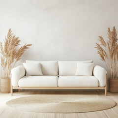 Modern White Sofa with Natural Elements in Minimalist Interior Design
