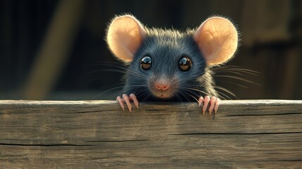 Fototapeta premium Curious rodent peeking over wooden edge