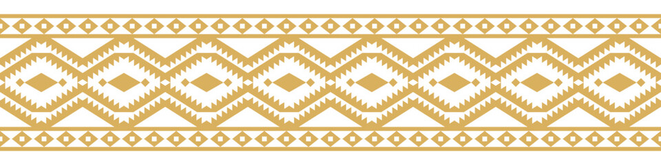 Gold ethnic ornament with geometric tribal border pattern.