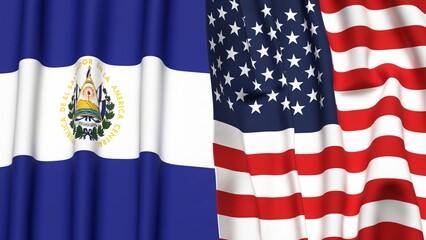Flags of EL SALVADOR and USA with realistic cloth texture