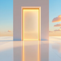 Bright Open Doorway Leading to a Serene Landscape at Sunrise