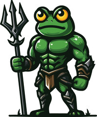 a full-body cartoon frog warrior in 2D