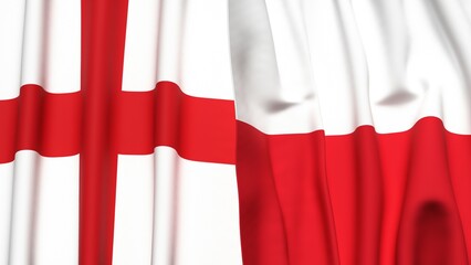 Flags of England and POLAND with realistic cloth texture