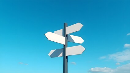 Blank Multi-Directional Signpost Against Blue Sky, Concept of Direction and Choice, road sign